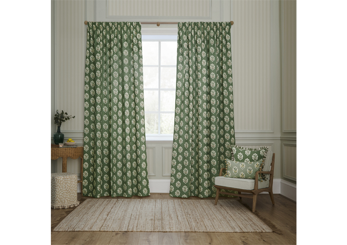 Sessile Leaf Pencil Pleat, Leaf Green - Ready Made Curtains - Image 7
